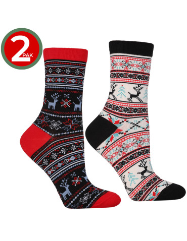 Długie - Damskie świąteczne skarpetki długie ze wstążką 2-pak WIELOKOLOROWY - produkt 3