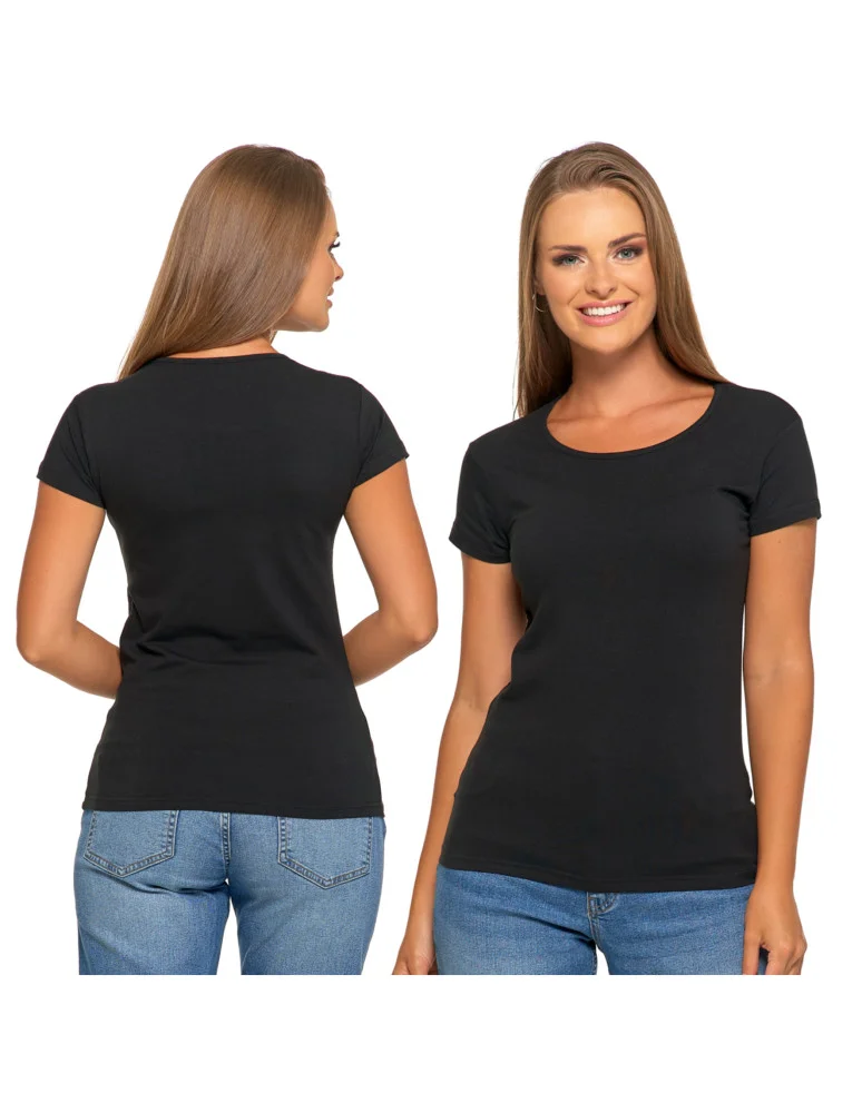Koszulki i T-shirty - T-shirt damski bawełniany z krótkim rękawkiem jednokolorowy CZARNY  - produkt moraj.pl 7