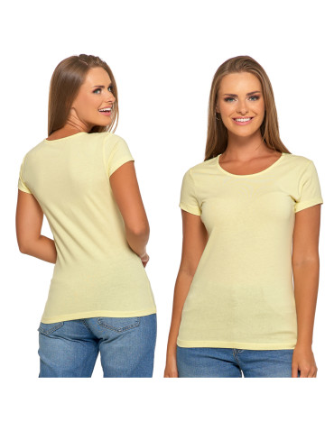 Koszulki i topy - T-shirt damski bawełniany z krótkim rękawkiem jednokolorowy JASNY ZÓŁTY - produkt 7