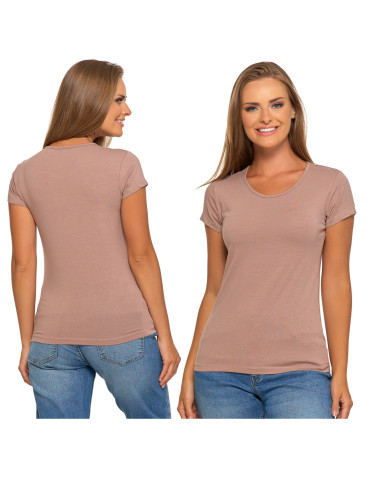 Koszulki i topy - T-shirt damski bawełniany z krótkim rękawkiem jednokolorowy MOKKA - produkt 7
