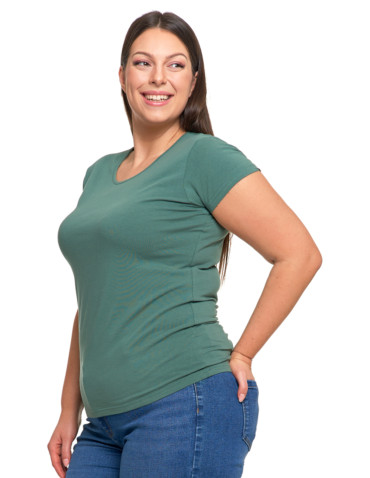 Koszulki i T-shirty - T-shirt damski z okrągłym dekoltem plus size KHAKI - produkt 4