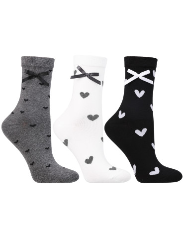 Skarpety damskie długie z kokardkami i sercami 3-pak