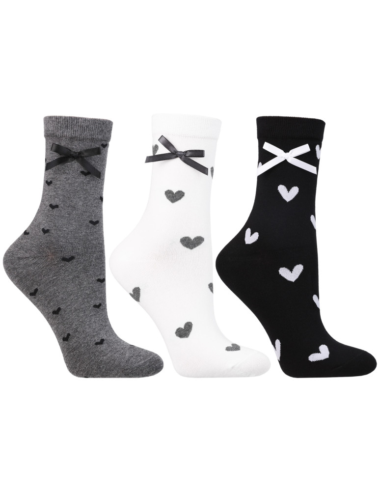 Skarpety damskie długie z kokardkami i sercami 3-pak WIELOKOLOROWY