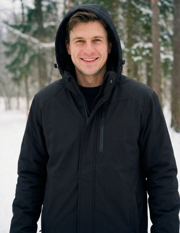 Odzież wierzchnia - Męska kurtka wodoodporna z odpinanym polarem i kapturem 3w1 CZARNY - produkt 14