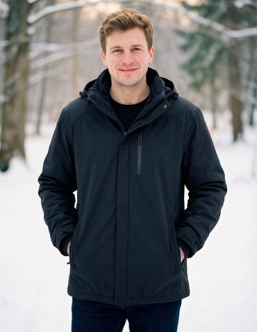 Odzież wierzchnia - Męska kurtka wodoodporna z odpinanym polarem i kapturem 3w1 CZARNY - produkt 15