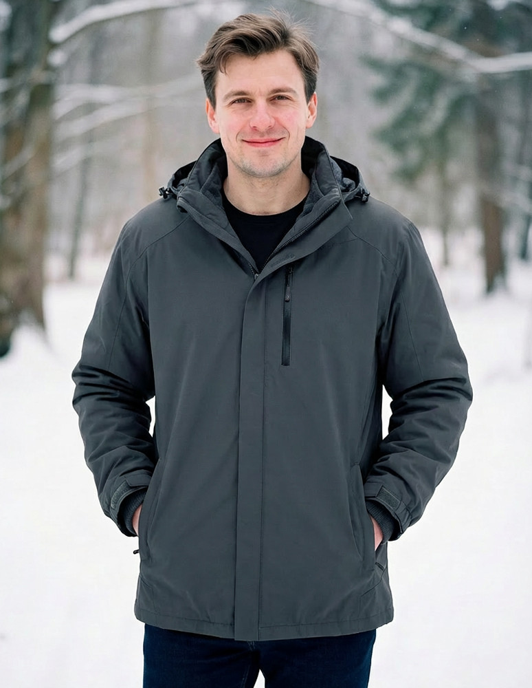 Odzież wierzchnia - Męska kurtka wodoodporna z odpinanym polarem i kapturem 3w1 GRAFIT - produkt moraj.pl 1