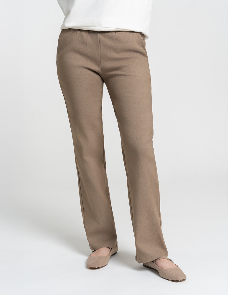 Spodnie - Damskie spodnie z prostą nogawką z wiskozy CIEMNY BEŻOWY - produkt moraj.pl 7