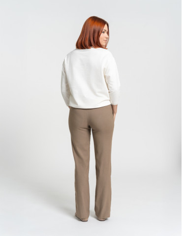 Spodnie - Damskie spodnie z prostą nogawką z wiskozy CIEMNY BEŻOWY - produkt 5