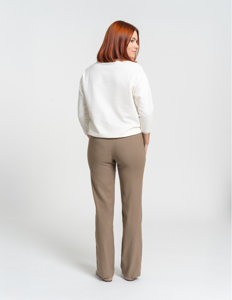 Spodnie - Damskie spodnie z prostą nogawką z wiskozy CIEMNY BEŻOWY - produkt moraj.pl 5