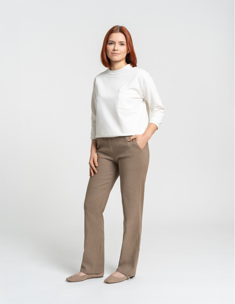 Damskie spodnie z prostą nogawką z wiskozy CIEMNY BEŻOWY