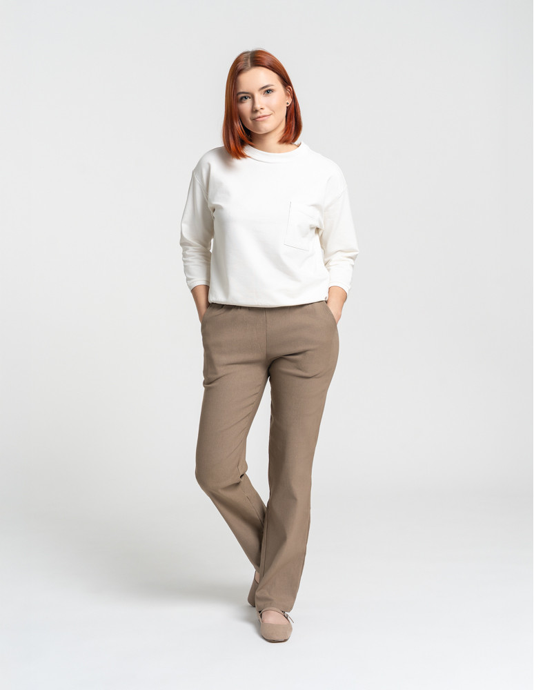 Spodnie - Damskie spodnie z prostą nogawką z wiskozy CIEMNY BEŻOWY - produkt moraj.pl 2