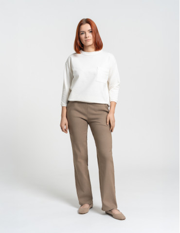 Spodnie - Damskie spodnie z prostą nogawką z wiskozy CIEMNY BEŻOWY - produkt 6