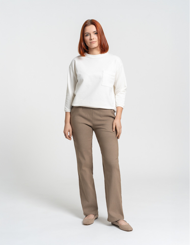 Spodnie - Damskie spodnie z prostą nogawką z wiskozy CIEMNY BEŻOWY - produkt moraj.pl 6