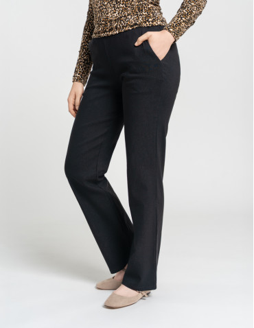 Spodnie - Damskie spodnie plus size z prostą nogawką i troczkiem CZARNY - produkt 5