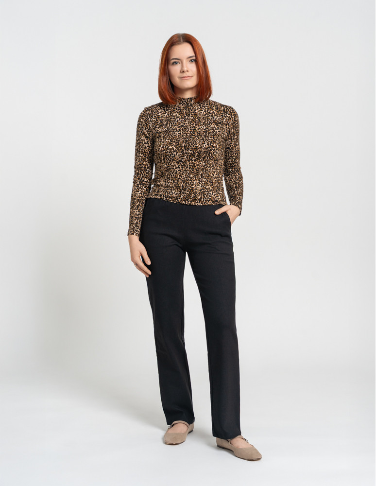 Damskie spodnie plus size z prostą nogawką i troczkiem CZARNY