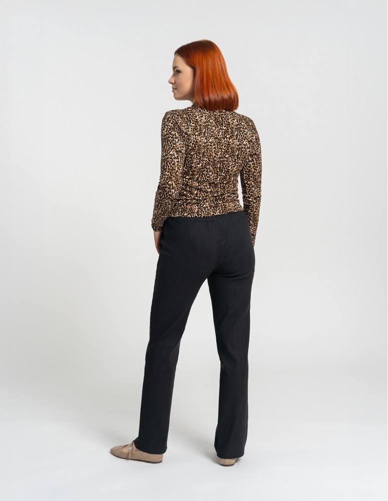 Spodnie - Damskie spodnie plus size z prostą nogawką i troczkiem CZARNY - produkt moraj.pl 4