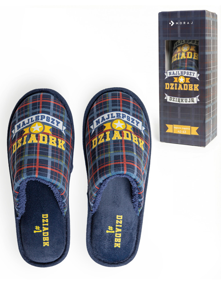 Kapcie - Kapcie męskie w opakowaniu prezentowym dla Dziadka GRANATOWY - produkt moraj.pl 1