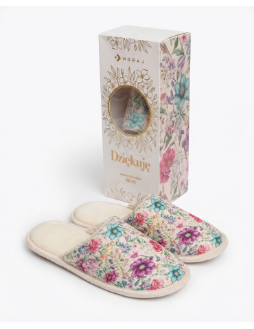 Kapcie damskie w kwiaty z pudełkiem prezentowym