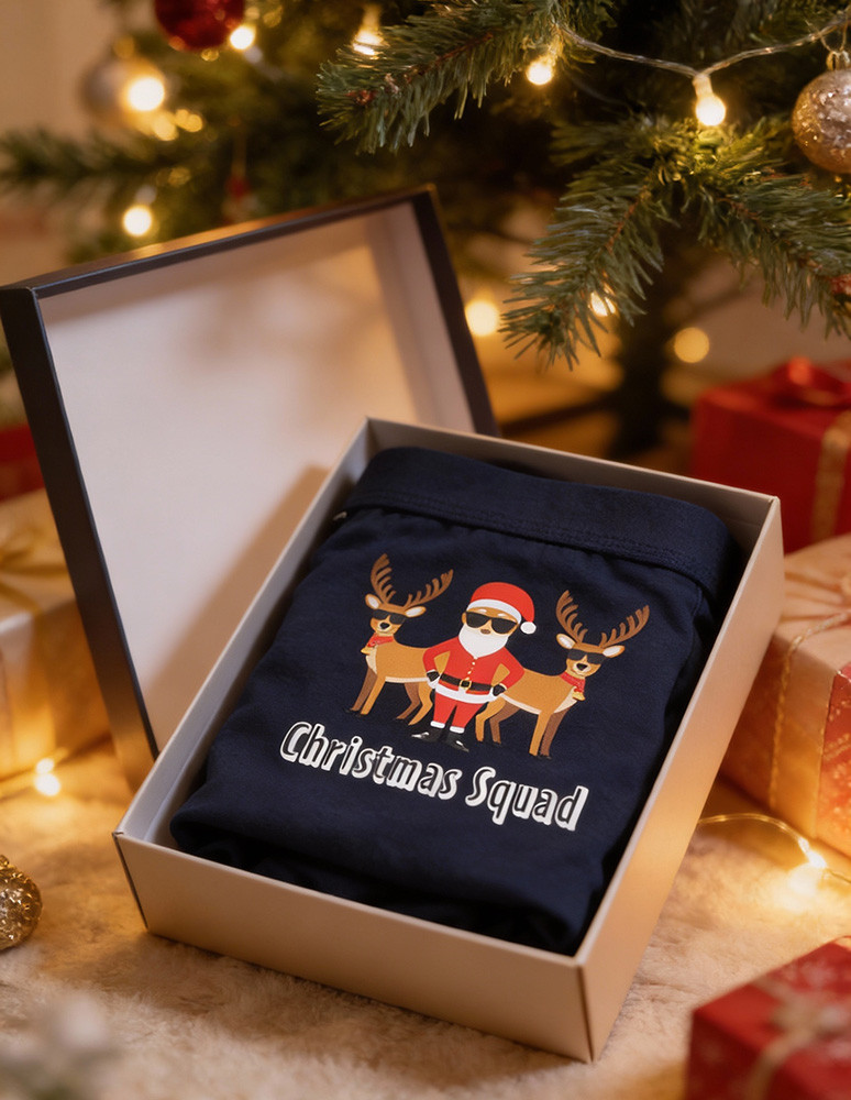 Męskie majtki bokserki świąteczne z zabawnym nadrukiem WIELOKOLOROWY