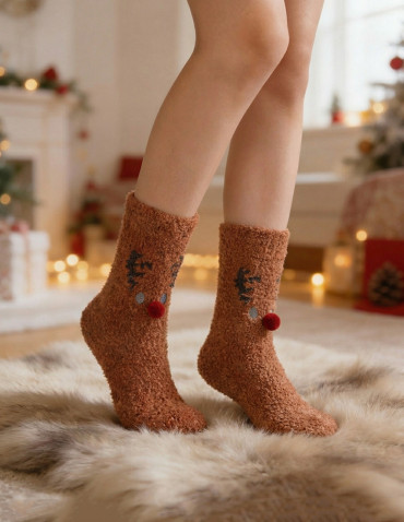 Długie - Zestaw ciepłych skarpetek damskich świąteczny renifer 2-pak WIELOKOLOROWY - produkt 3