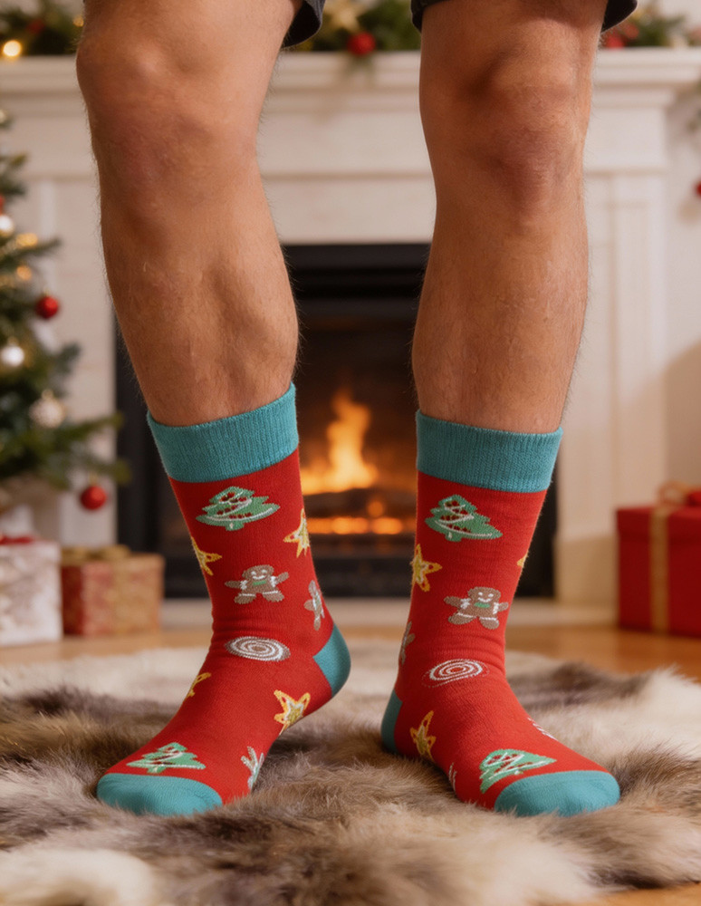 Długie - Długie skarpety męskie w świąteczne ciasteczka 2-pak WIELOKOLOROWY - produkt moraj.pl 5