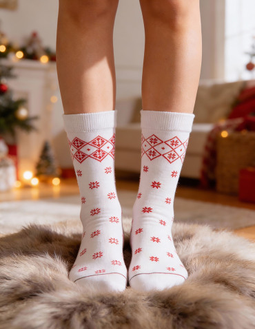 Skarpetki damskie świąteczne długie w śnieżynki 2-pak