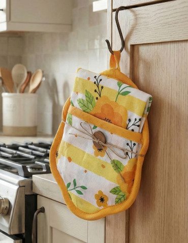 Ręczniki - Zestaw kuchenny ręcznik i rękawica ŻÓŁTY - produkt 1