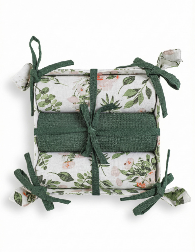 Kuchenne - Zestaw ręczników kuchennych bawełnianych w ozdobnym koszyku 3-pak WIELOKOLOROWY - produkt moraj.pl 3