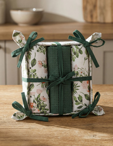 Zestaw ręczników kuchennych bawełnianych w ozdobnym koszyku 3-pak