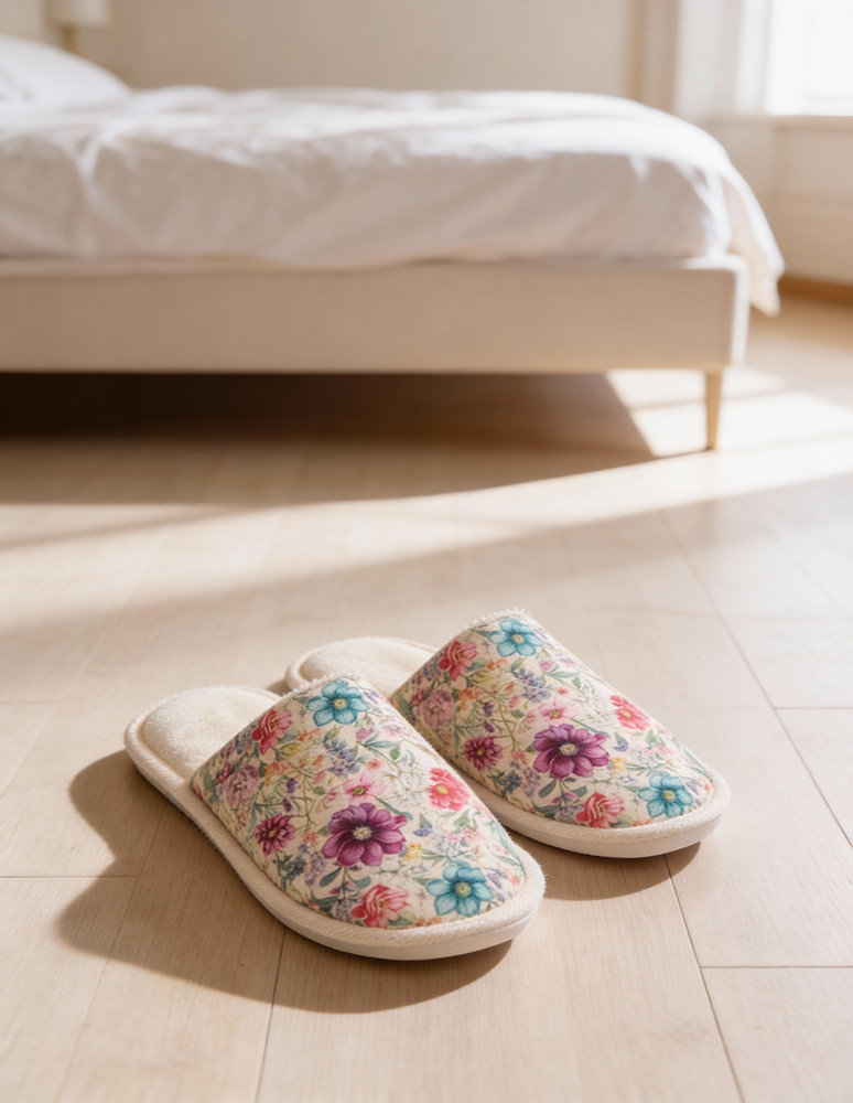 Kapcie i bambosze - Kapcie damskie w kwiaty z pudełkiem prezentowym WIELOKOLOROWY - produkt moraj.pl 5