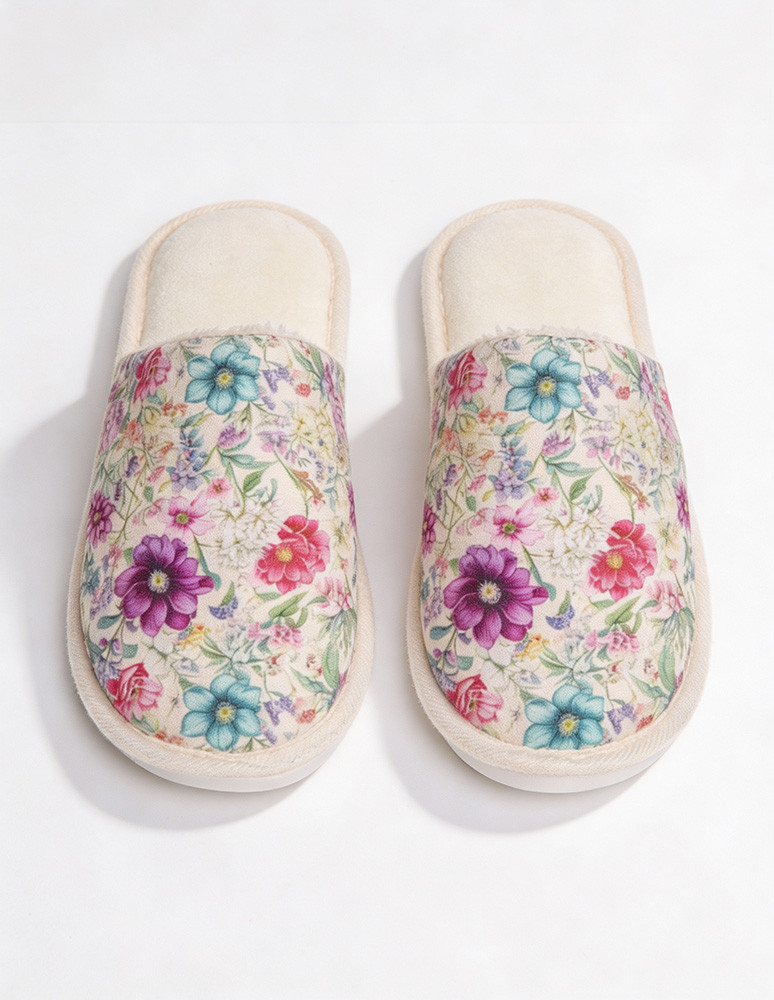 Kapcie i bambosze - Kapcie damskie w kwiaty z pudełkiem prezentowym WIELOKOLOROWY - produkt moraj.pl 3