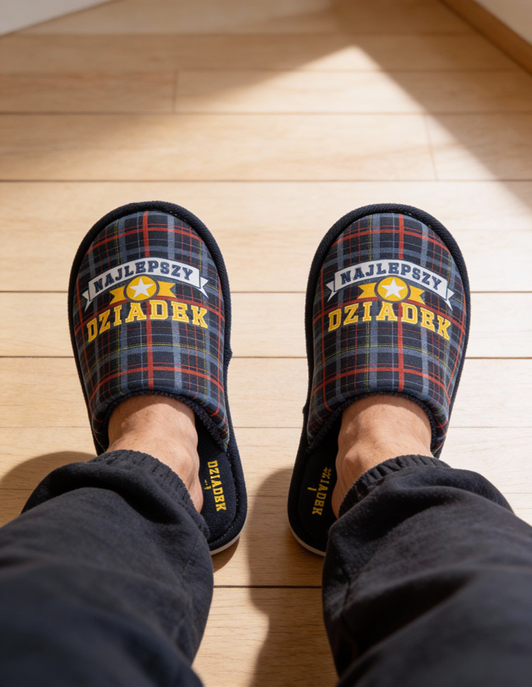 Kapcie i bambosze - Kapcie męskie w opakowaniu prezentowym dla Dziadka GRANATOWY  - produkt moraj.pl 3