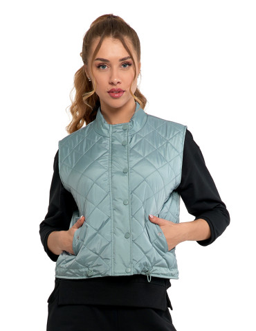 Kurtki i kamizelki - Damska kamizelka pikowana przejściowa krótka NIEBIESKI - produkt 1