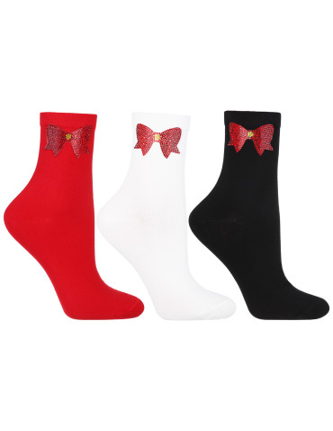 Skarpety damskie świąteczny wzór kokardki 3-pak