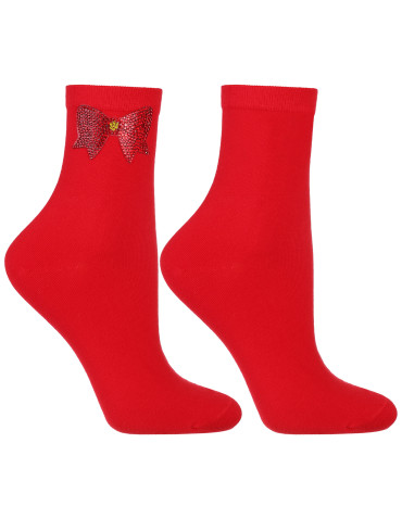 Długie - Skarpety damskie świąteczny wzór kokardki 3-pak WIELKOLOROWY - produkt 3