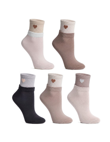 Skarpetki damskie krótkie 3/4 z haftem serce 5-pak - MIX KOLOR