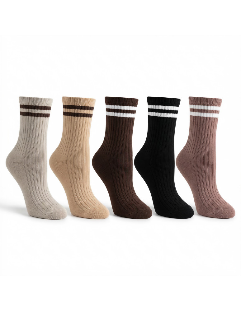 Skarpety damskie w prążek długie z paskami 5-pak WIELOKOLOROWY