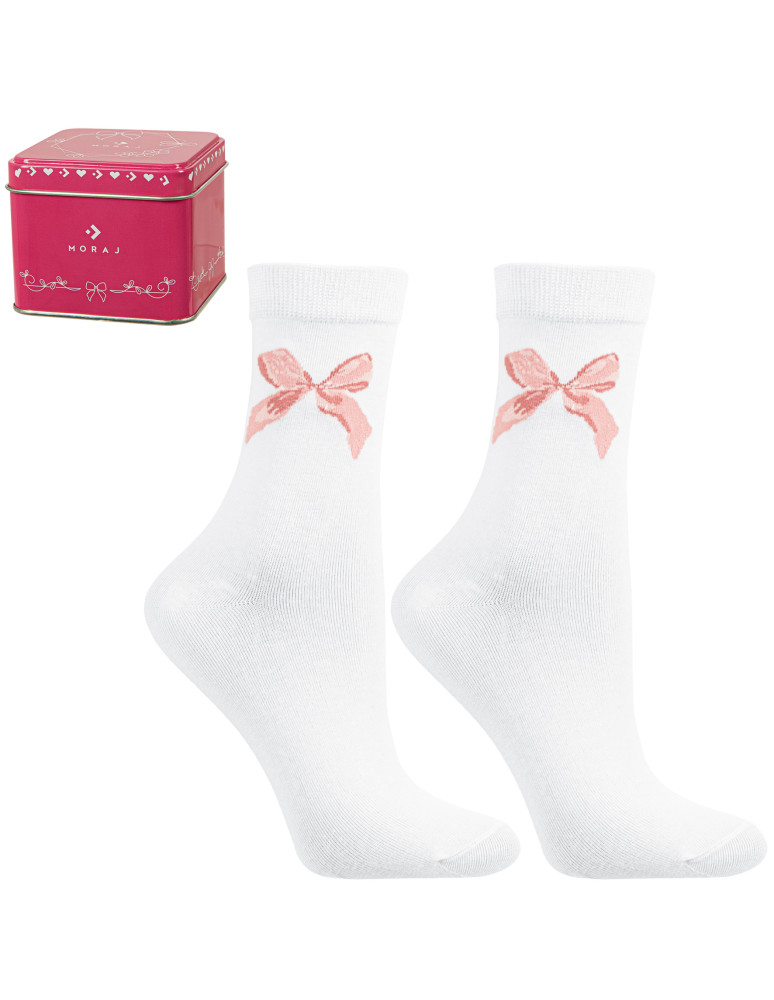 Skarpety damskie bawełniane z różową kokardką WIELOKOLOROWY