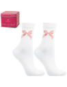 Skarpety damskie bawełniane z różową kokardką WIELOKOLOROWY