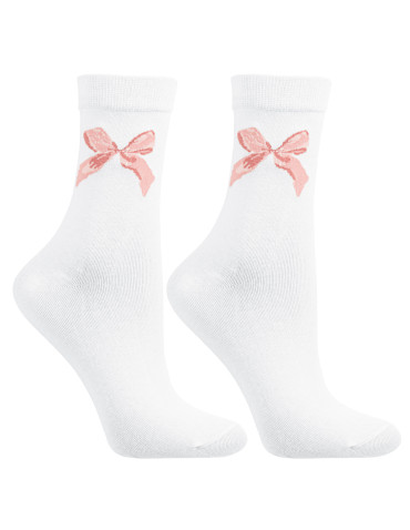 Długie - Skarpety damskie bawełniane z różową kokardką WIELOKOLOROWY - produkt 3