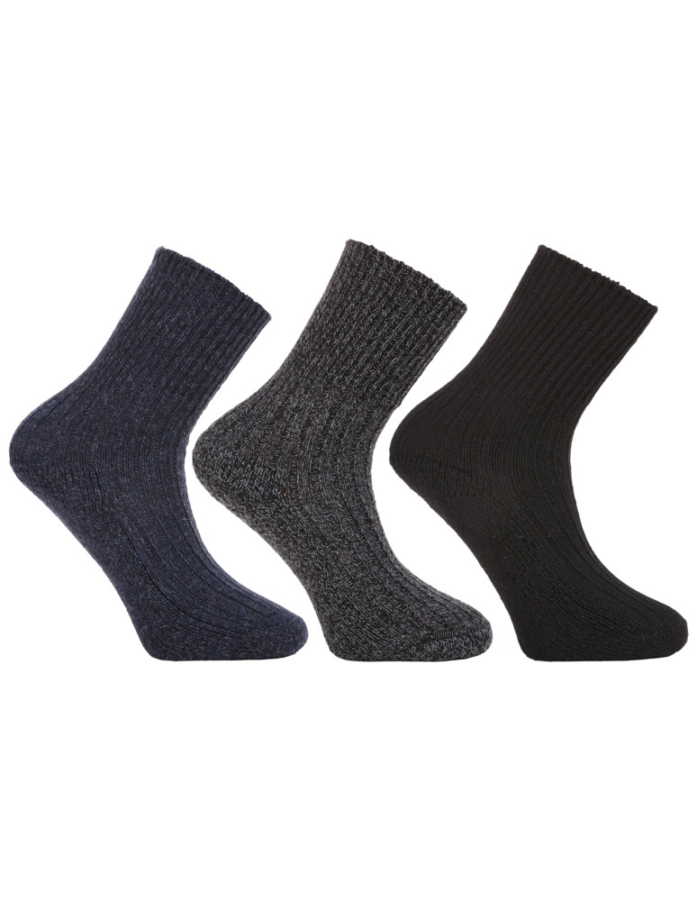 Ciepłe długie skarpety męskie bezuciskowe z wełną 3-pak WIELOKOLOROWY