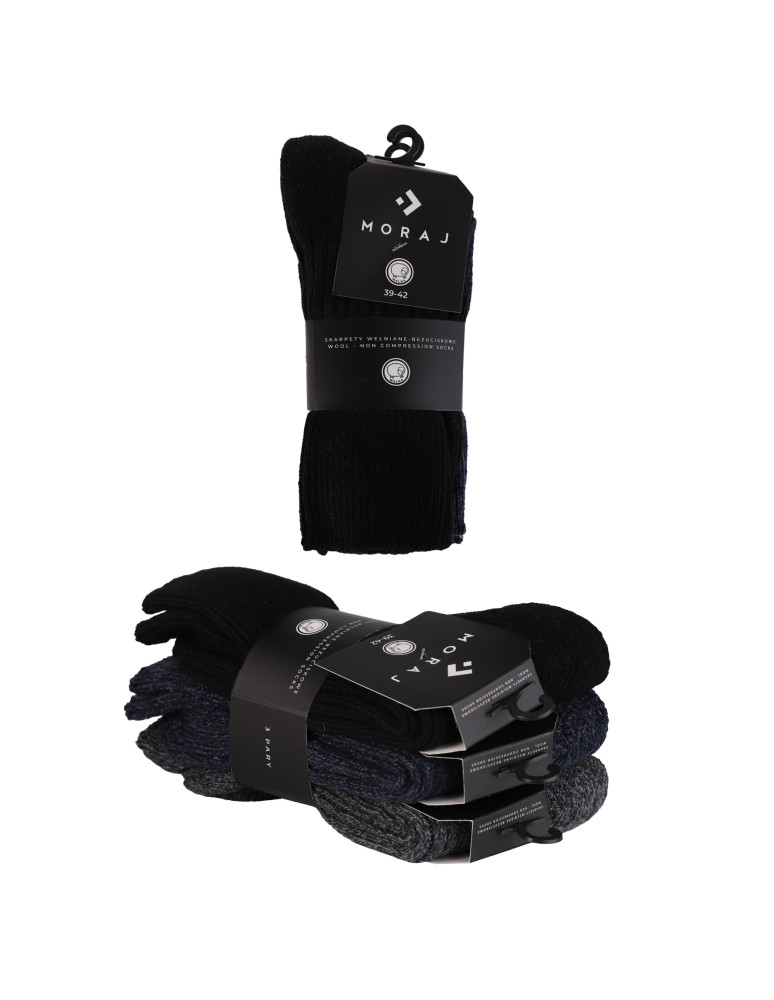 Skarpetki długie - Ciepłe długie skarpety męskie bezuciskowe z wełną 3-pak WIELOKOLOROWY - produkt moraj.pl 2