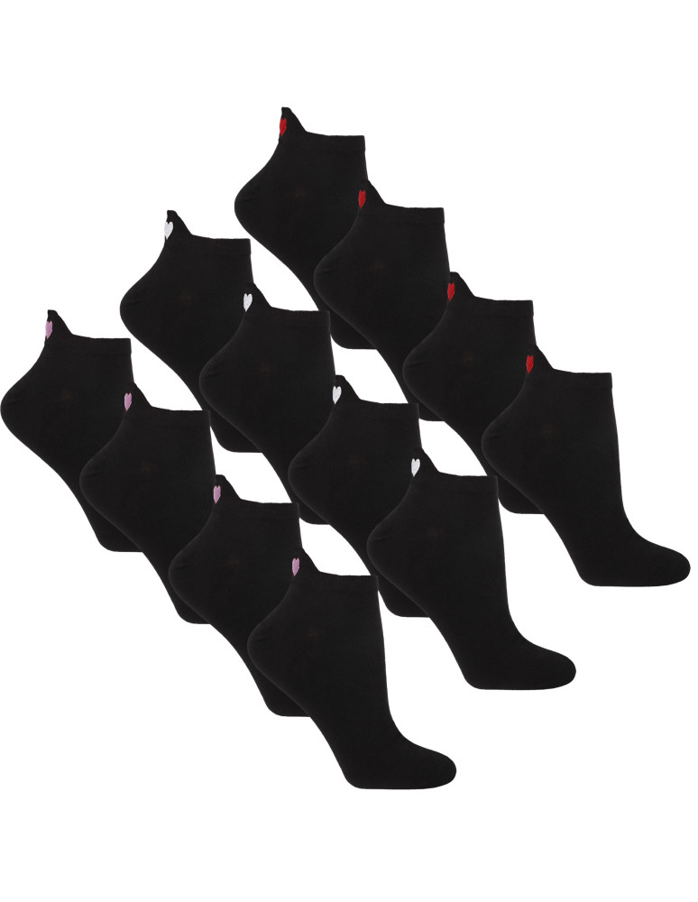 Skarpety stopki damskie z zapiętką i haftem serce 12-pak WIELOKOLOROWY