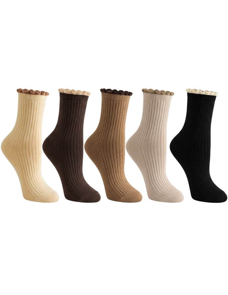 Długie - Skarpetki damskie długie prążkowane z falbanką 5-pak WIELOKOLOROWY - produkt moraj.pl 1