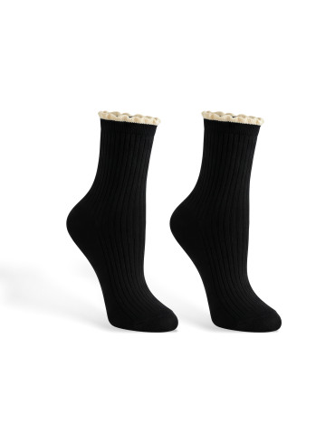 Długie - Skarpetki damskie długie prążkowane z falbanką 5-pak WIELOKOLOROWY - produkt 3