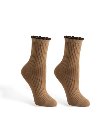 Długie - Skarpetki damskie długie prążkowane z falbanką 5-pak WIELOKOLOROWY - produkt 5