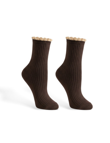 Długie - Skarpetki damskie długie prążkowane z falbanką 5-pak WIELOKOLOROWY - produkt 6