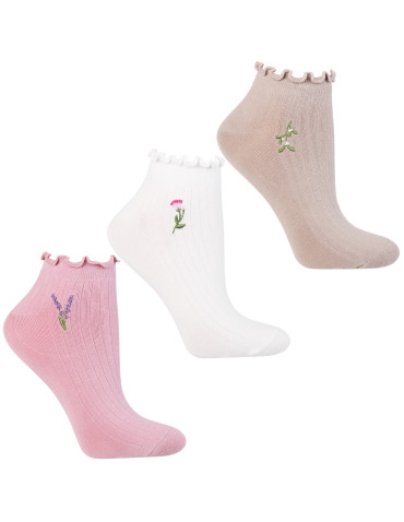 Stopki - Skarpety damskie stopki z haftem kwiatowym 3-pak WIELOKOLOROWY - produkt 5