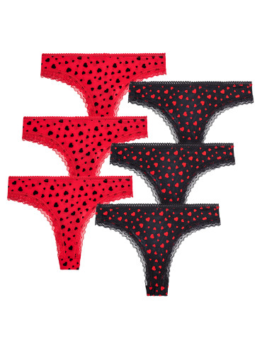 Majtki damskie brazyliany z siateczki w serduszka 6-pak
