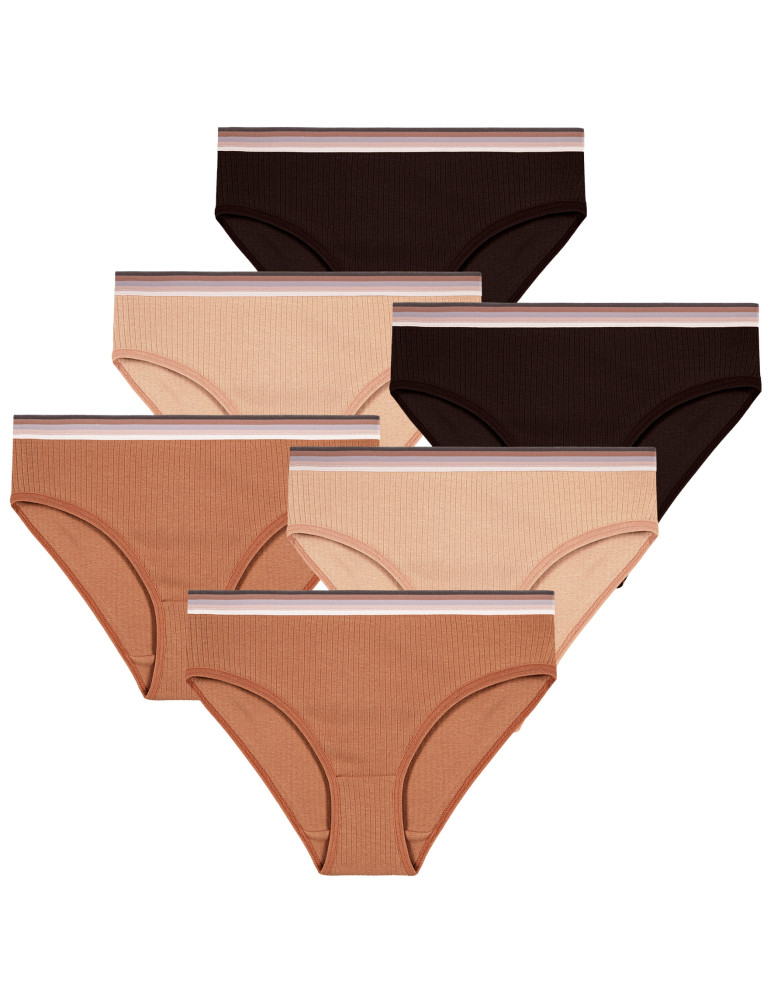 Figi - Figi damskie bikini klasyczne w prążek z gumką 6-pak WIELOKOLOROWY - produkt moraj.pl 1